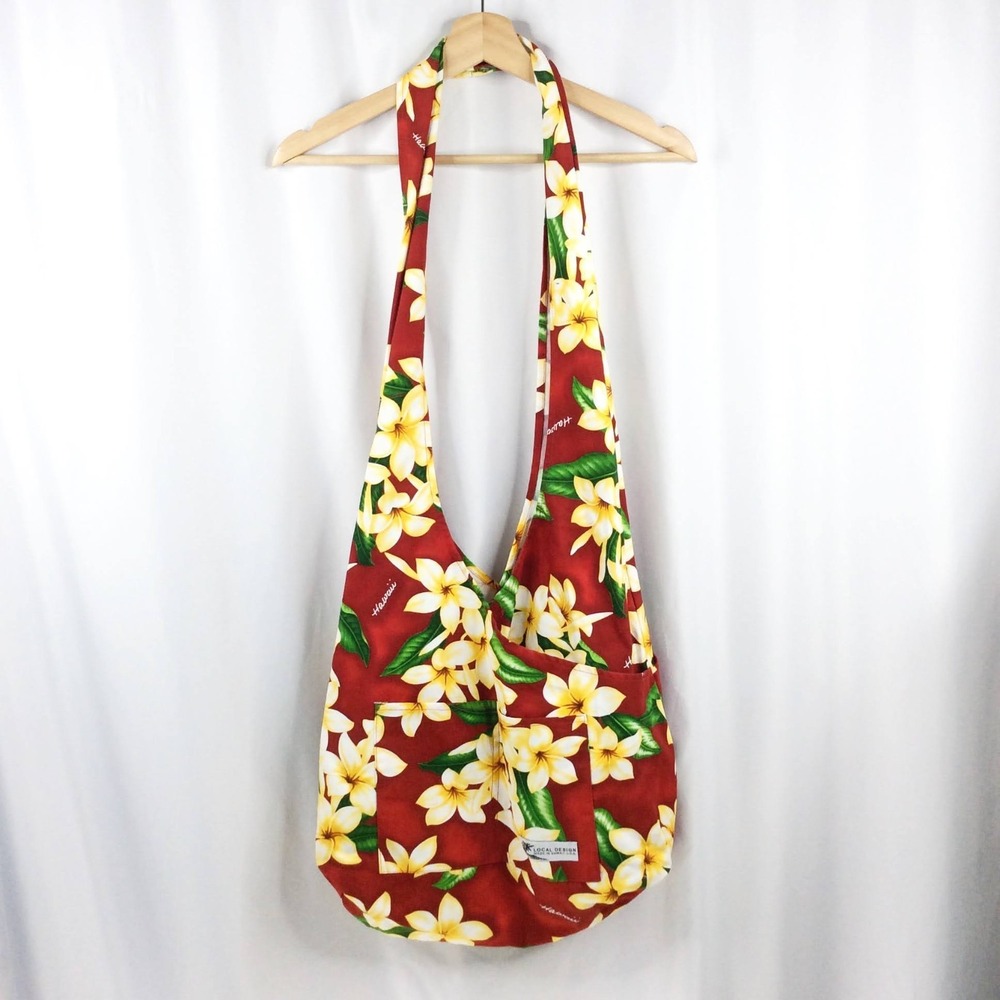 Local Design Made in Hawaii Shoulder Tote Bag Hawaiian Print Sling Red Floral
